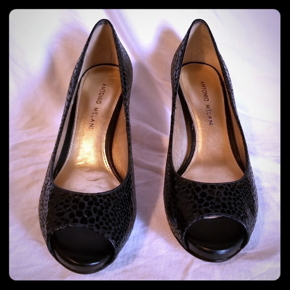 Antonio Melani Snakeskin Print Peep Toe Heels